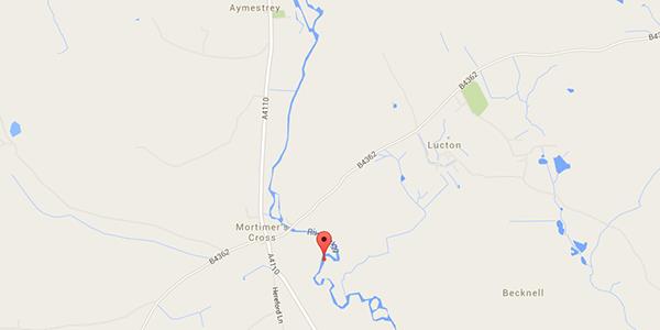 The River Lugg at Mortimer's Cross wild swimming map