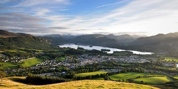 Lake District landscape of hills and water